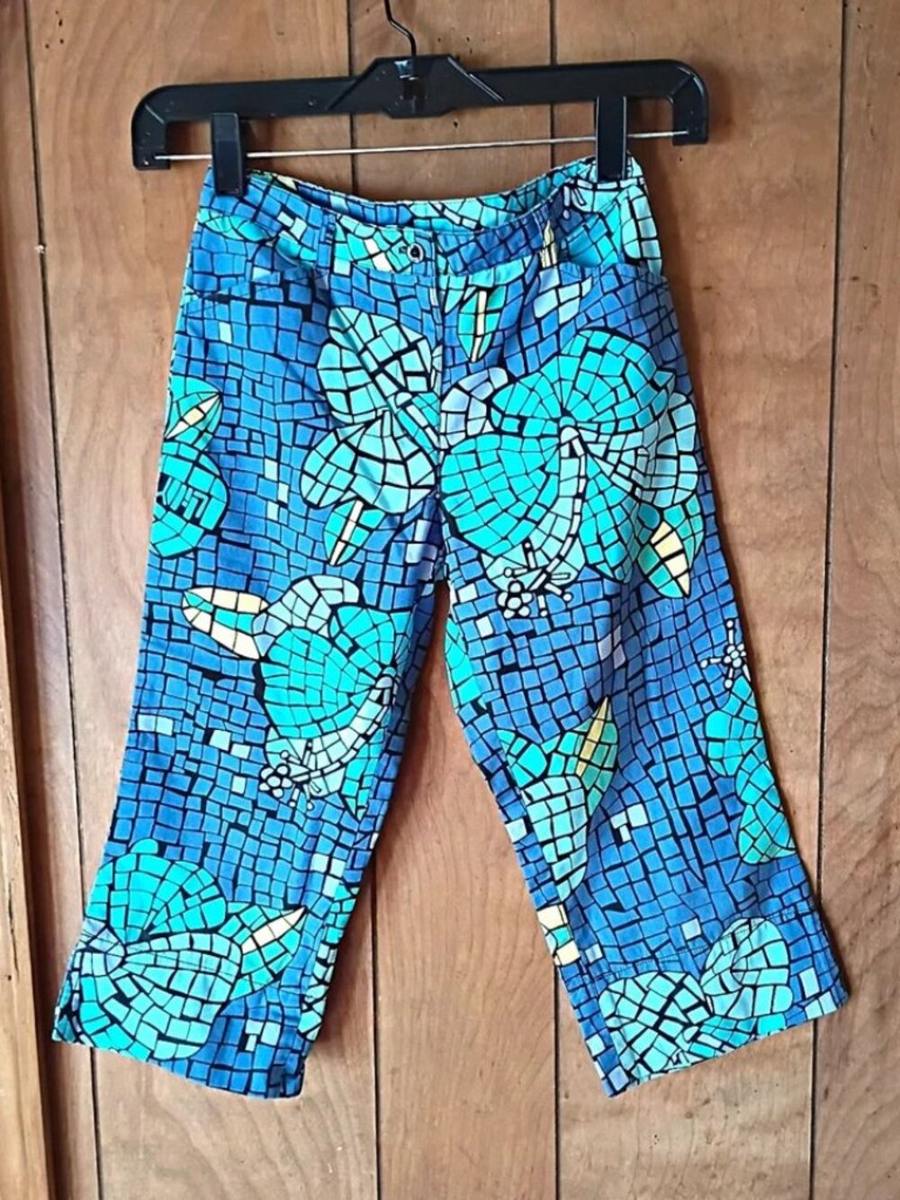 Lilly Pulitzer Girls Pants Size 8 Blue Turtle Print Cotton Cropped